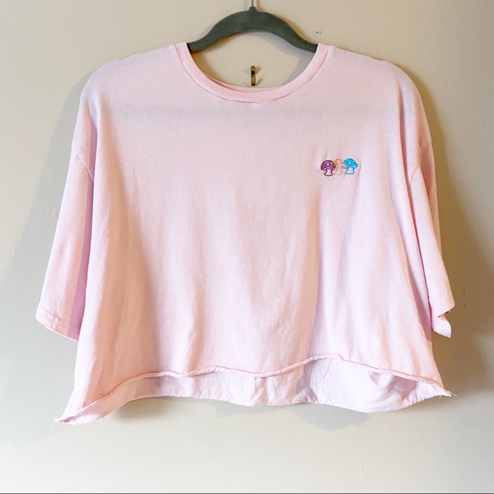 Pacsun• mushroom embroidered pink cropped T-shirt